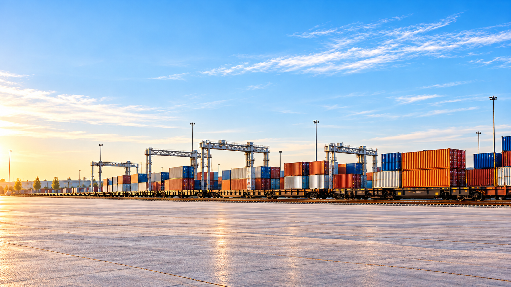 Logistics terminal with rail and container connections